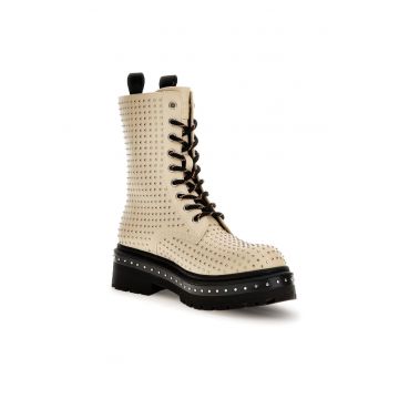 Ghete dama -  piele ecologica - fermoar - bej -