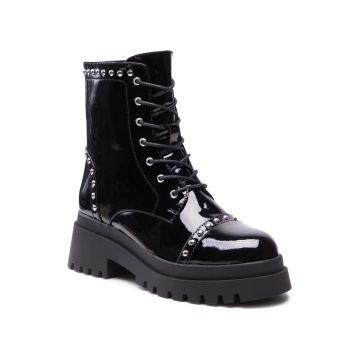 Ghete dama -  piele ecologica - fermoar - negru - Negru