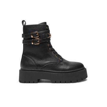 Ghete dama -  piele ecologica - fermoar - negru -