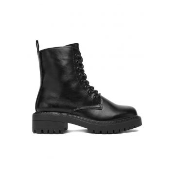 Ghete dama -  piele ecologica - negru - fermoar - Negru