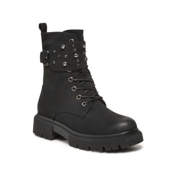 Ghete dama -  piele ecologica - negru - strasuri elegante - inchidere cu fermoar -
