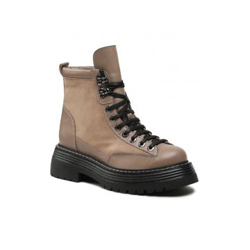 Ghete dama -  piele naturala - fermoar - bej -