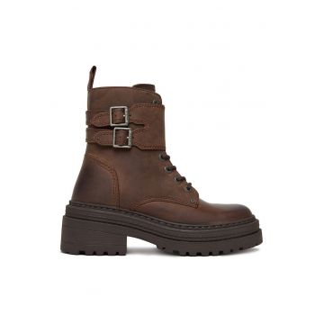 Ghete dama -  piele naturala - fermoar - maro -