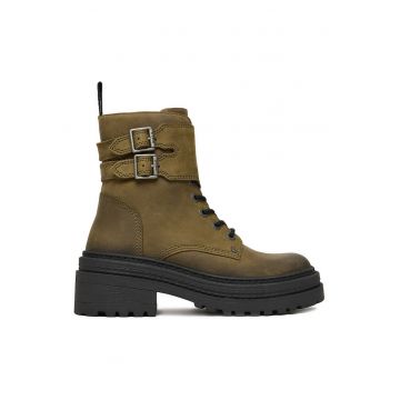 Ghete dama -  piele naturala - fermoar - verde -