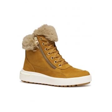 Ghete dama -  piele naturala - galben - impermeabile - cu fermoar -