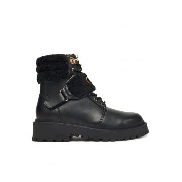 Ghete dama -  piele naturala - negru - talpa groasa - sistem inchidere velcro -