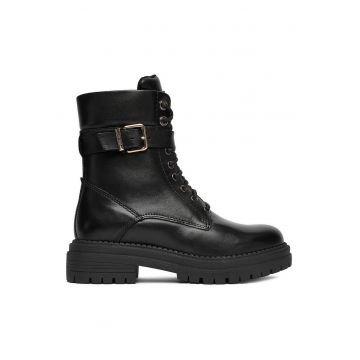 Ghete dama -  piele naturala - talpa groasa - catarama decorativa - negru -