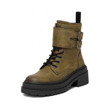 Ghete dama -  piele naturala - verde - inchidere cu fermoar -