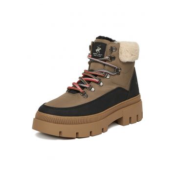 Ghete dama -  textil - cu blana - maro