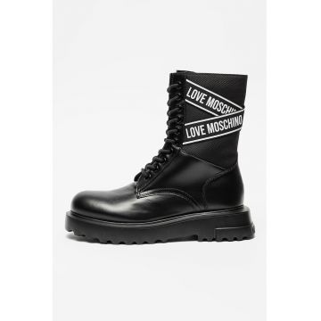Ghete de piele cu benzi logo - Negru/Alb optic