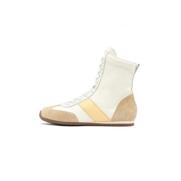 Ghete de piele cu garnituri de piele intoarsa - Alb fildes/Portocaliu deschis/Maro camel
