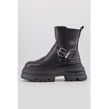 Ghete de piele ecologica cu catarama decorativa - Negru