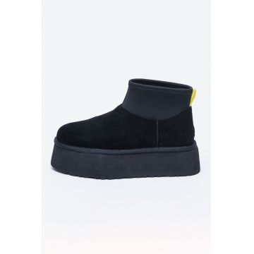 Ghete de piele intoarsa cu segment din material textil Classic Mini Dipper - Negru