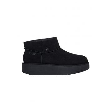 Ghete din piele intoarsa cu talpa plata Hero - Negru