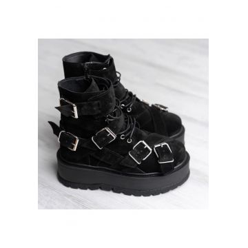 Ghete din piele intoarsa Heavy Duty cu talpa wedge - Negru