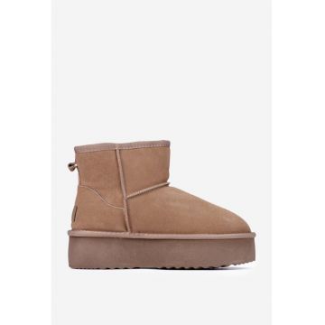 Ghete  din piele intoarsa taupe cu talpa inalta - Maro taupe