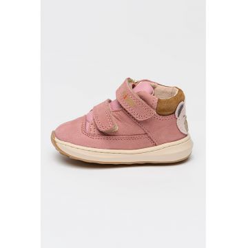 Ghete din piele nabuc cu velcro - Roz