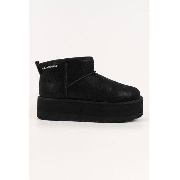 Ghete flatform slip-on din piele intoarsa - Negru