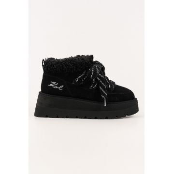 Ghete wedge din piele intoarsa - Negru