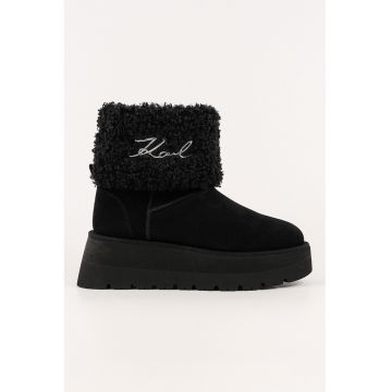 Ghete wedge din piele intoarsa - Negru