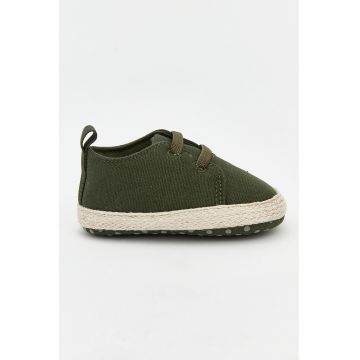 Pantofi crib din panza cu sireturi elastice - Kaki inchis