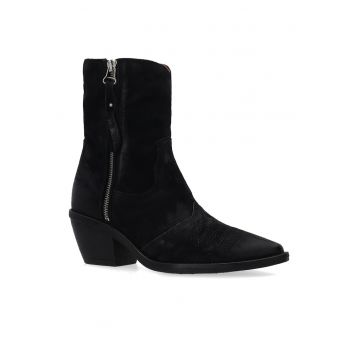 Botine cowboy din piele intoarsa cu motive brodate