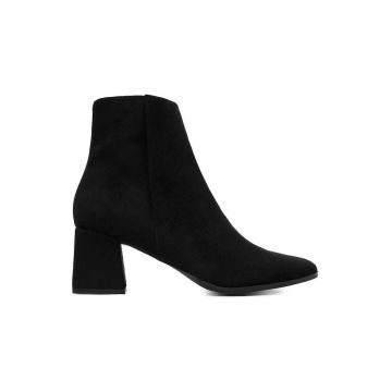 Botine dama -  design modern - toc stabil - negru - material sintetic - Negru