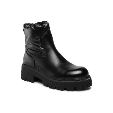 Botine dama -  piele ecologica - negru - fermoar - talpa groasa - Negru