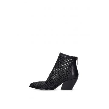 Botine de piele cu design perforat Venus Lux - Negru