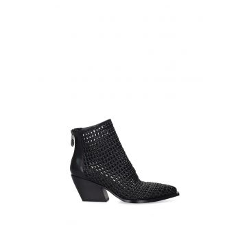 Botine de piele cu design perforat Venus Lux - Negru