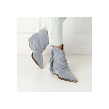 Botine din piele intoarsa cu franjuri Boho Vibes - Albastru