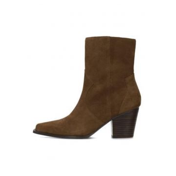 Botine din piele intoarsa cu toc cubanez Beau - Maro inchis