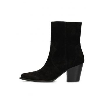 Botine din piele intoarsa cu toc cubanez Beau - Negru
