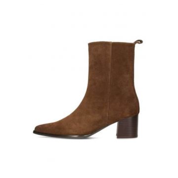 Botine din piele intoarsa cu toc masiv