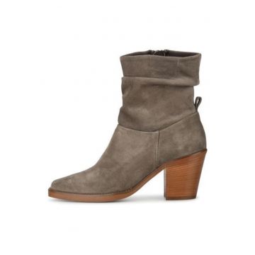 Botine din piele intoarsa cu toc si fermoar