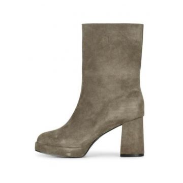 Botine Leah cu toc masiv din piele intoarsa
