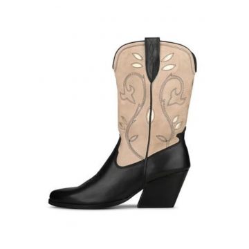 Botine tip cowboy din piele cu varf ascutit