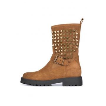 Ghete biker din piele intoarsa decorate cu tinte