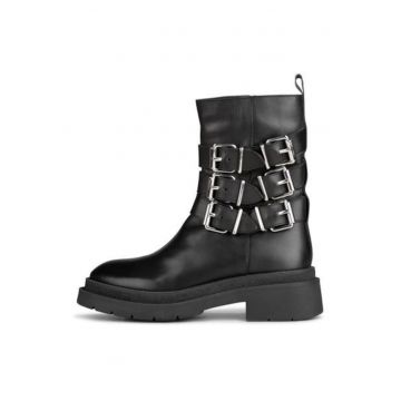 Ghete biker din piele naturala cu barete decorative