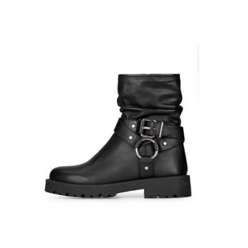 Ghete biker din piele naturala cu design drapat