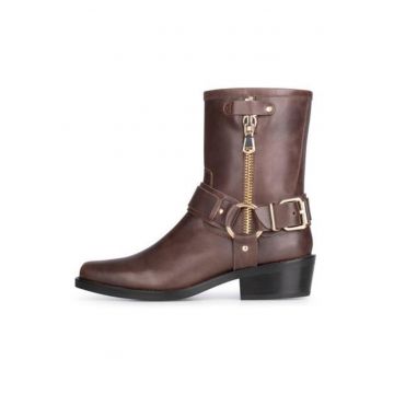 Ghete biker din piele uni Sidonia