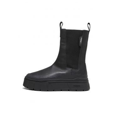 Ghete Chelsea de piele cu segmente din material textil Mayze Stack - Negru