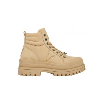 Ghete dama  bej - piele nabuc - platforma inalta - stil anii '90 -