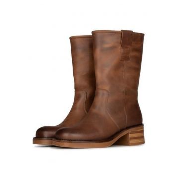 Ghete din piele cu toc masiv si varf patrat Hazel