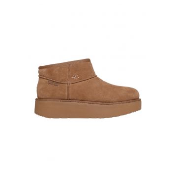 Ghete din piele intoarsa cu talpa plata Hero - Caramel