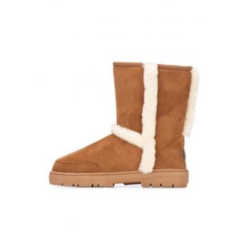 Ghete slip-on din imitatie de piele intoarsa si blana artificiala