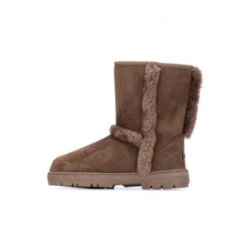 Ghete Slip-on din textil cu detalii de blana artificiala