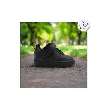 Pantofi Sport Copii -  Court Borough Low 2 TDV - Negru - Din Piele Naturala Si Sintetica - Interior Textil Pentru Confort Sporit - Sireturi Elastice Si Velcro Pentru O Talpa Din - Negru
