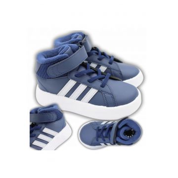 Pantofi Sport Pentru Copii -  Grand Court Mid Kids Ie3860 - Material Superior Sintetic - Captuseala Din Polar Talpa Cauciuc - Tip De Inchidere / Sireturi - Albastru / Alb