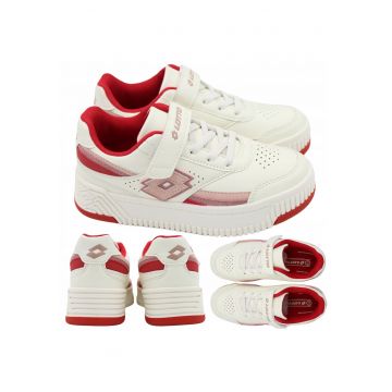 Pantofi Sport Pentru Copii -  Pinadee K Girls 2600160K 1241 - Material Superior Sintetic - Talpa Cauciuc - Tip De Inchidere Velcro - Destinatie Incaltaminte De Zi Si Sport Pentru Fete - Alb / Rosu